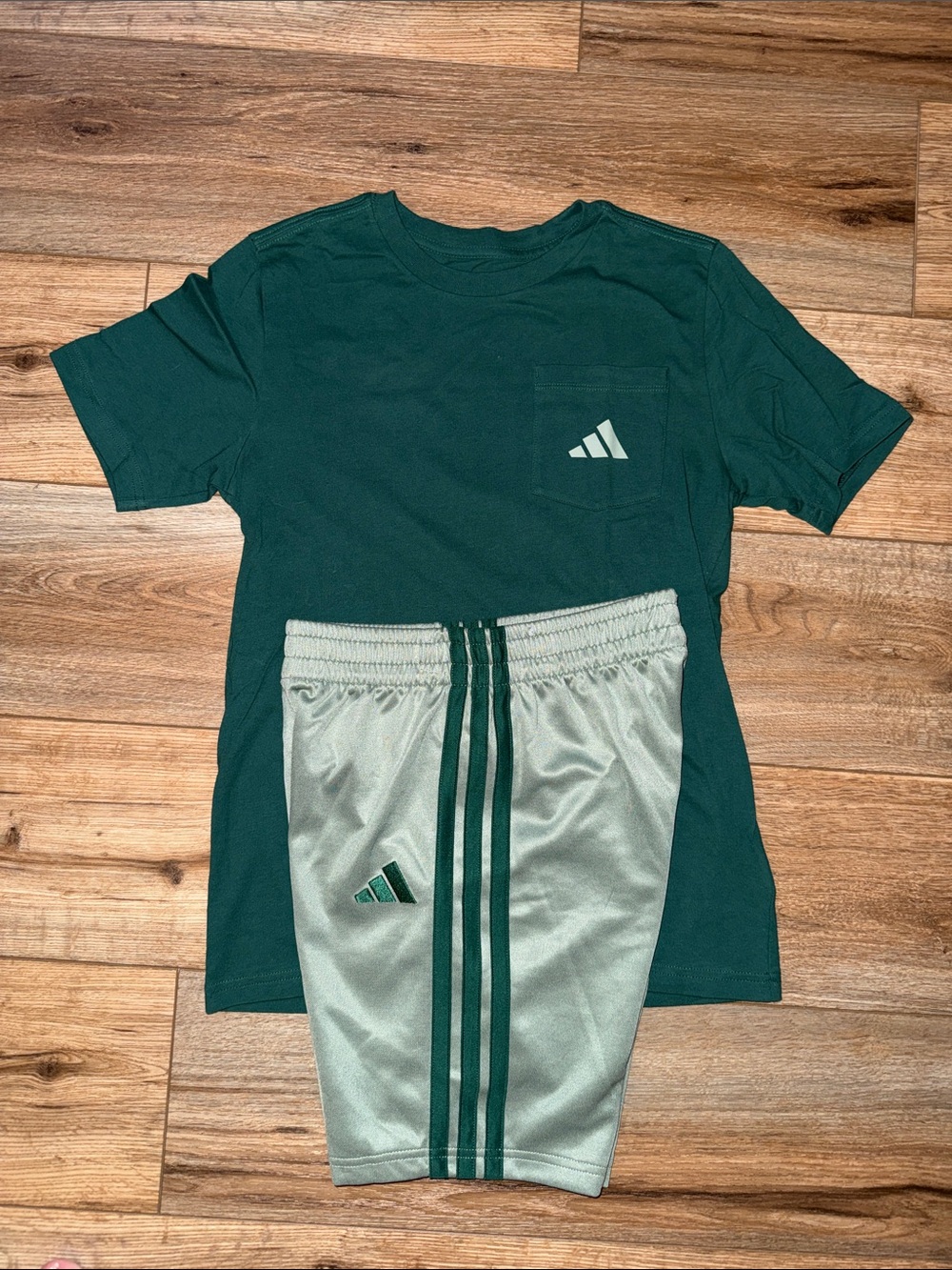 adidas Boys Green Tee with Light Green Athletic Shorts Set
